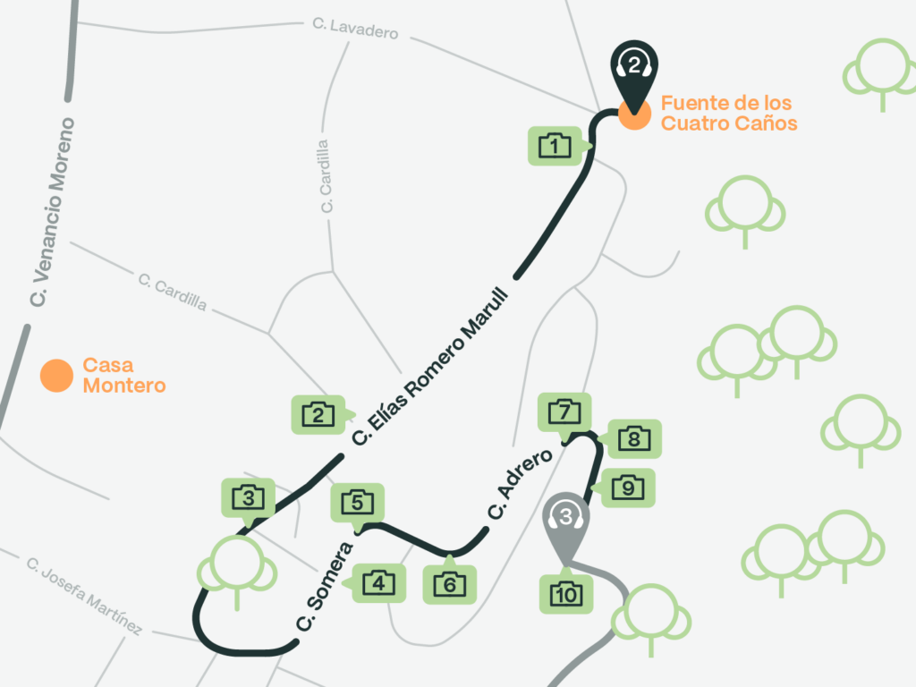 Mapa con indicaciones de la ubicación de los audios de la ruta guiada en Viniegra de Abajo