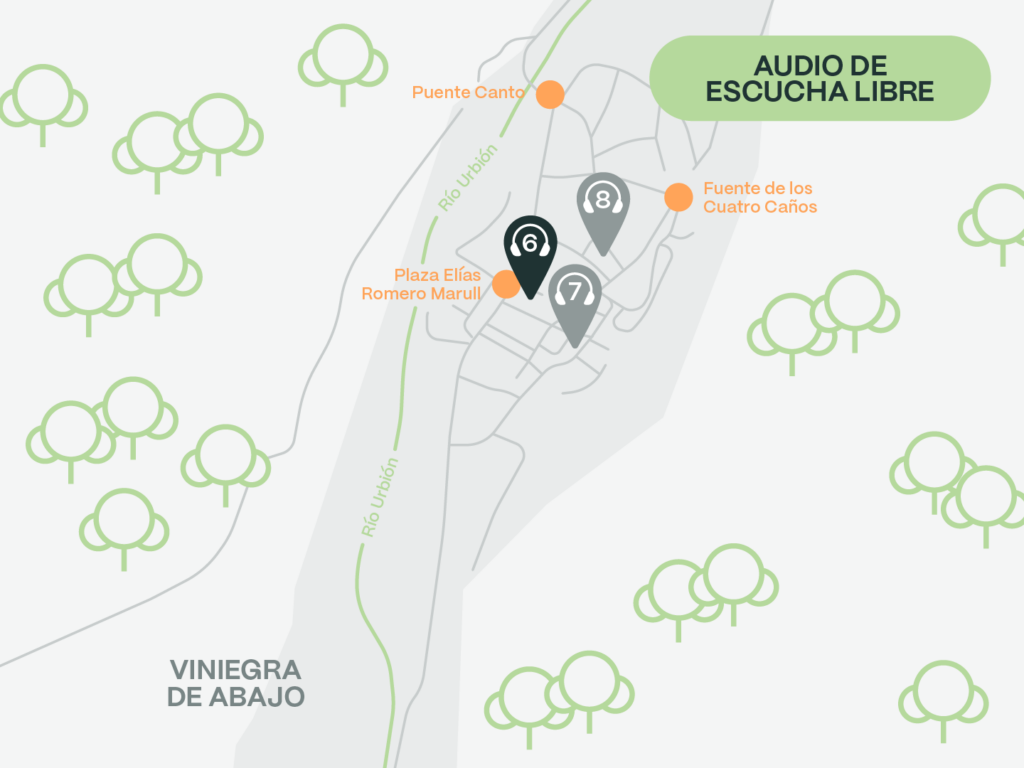 Mapa con indicaciones de la ubicación de los audios de la ruta guiada en Viniegra de Abajo