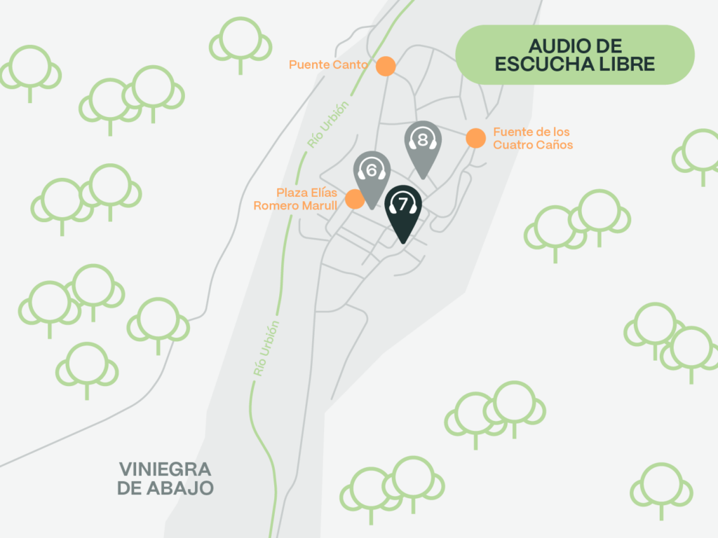 Mapa con indicaciones de la ubicación de los audios de la ruta guiada en Viniegra de Abajo